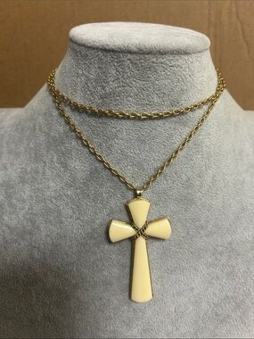 Gold-Tone Cream Cross Pendant Necklace by Avon